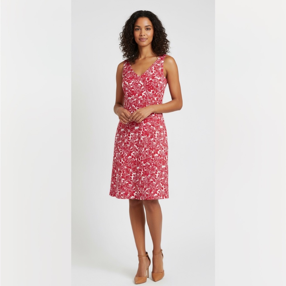 BODEN red & white rose floral riviera midi dress Women's size 4 LONG/TALL summer
